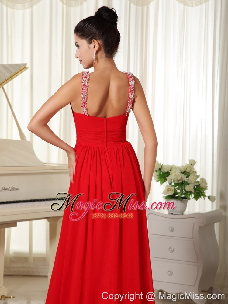 wholesale beaded decorate scoop red evening dress modest brush train for custom made
