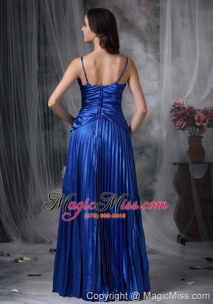 wholesale custom made royal blue a-line straps evening dress elastic woven satin ruch floor-length