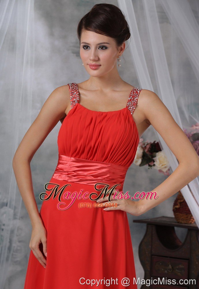wholesale decorah iowa beaded decorate straps ruched bodice red chiffon floor-length for 2013 prom / evening dress