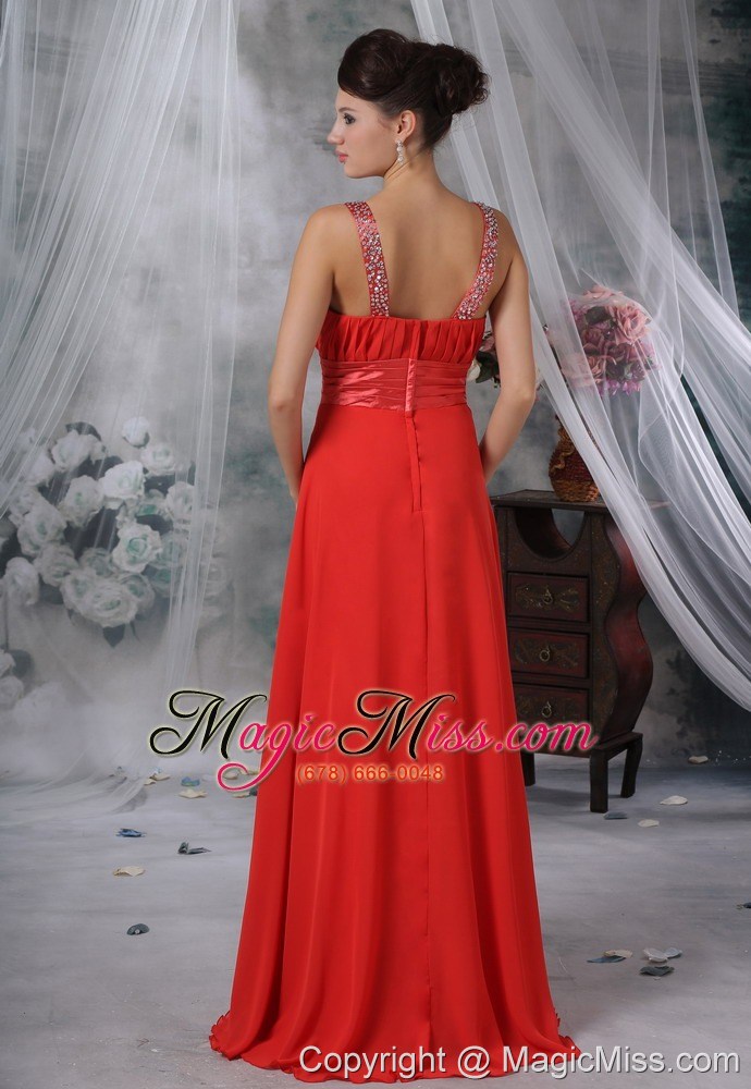 wholesale decorah iowa beaded decorate straps ruched bodice red chiffon floor-length for 2013 prom / evening dress