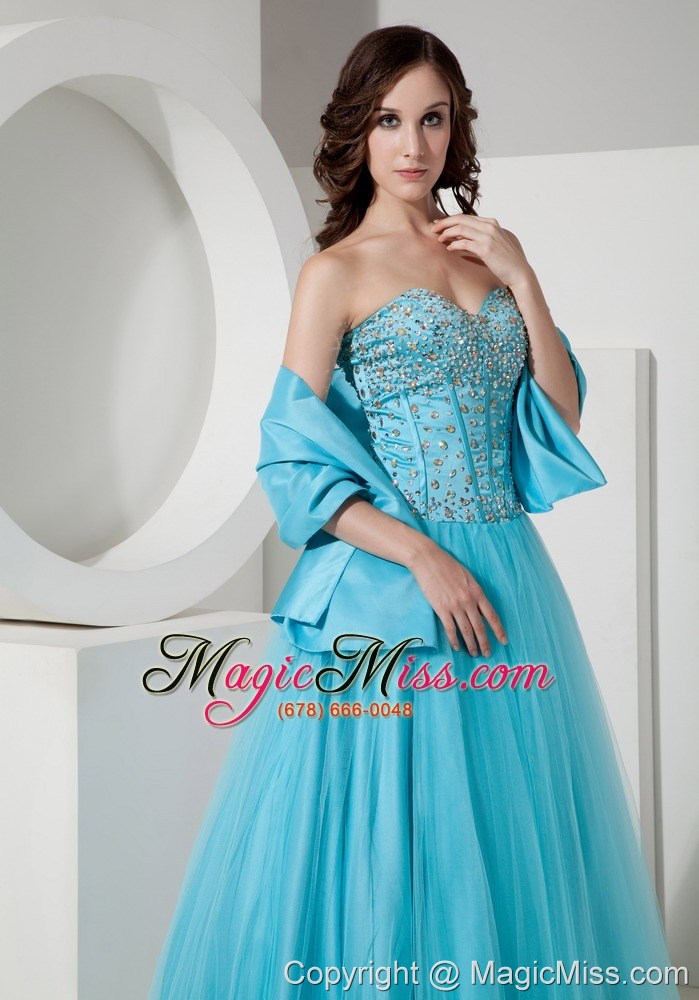 wholesale simple light blue a-line / princess sweetheart quinceanera dress tulle beading floor-length