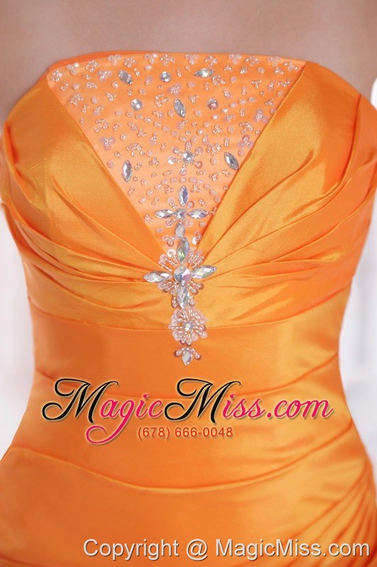 wholesale orange column / sheath strapless sweep / brush train taffeta beading prom dress