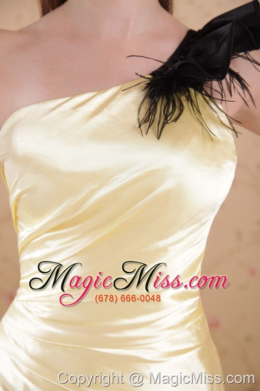 wholesale light yellow column / sheath one shoulder floor-length elastic woven satin ruch prom dress