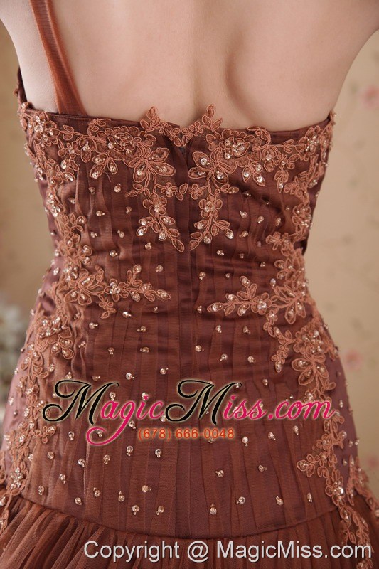 wholesale brown column / sheath one shoulder brush /sweep appliques tulle prom/pageant dress
