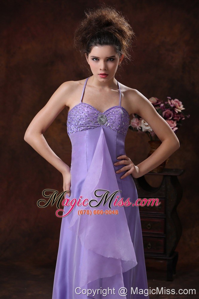 wholesale halter beading chiffon empire lilac formal evening prom dress
