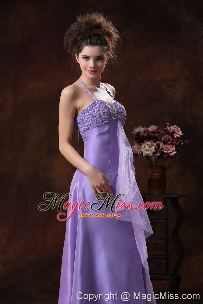 wholesale halter beading chiffon empire lilac formal evening prom dress