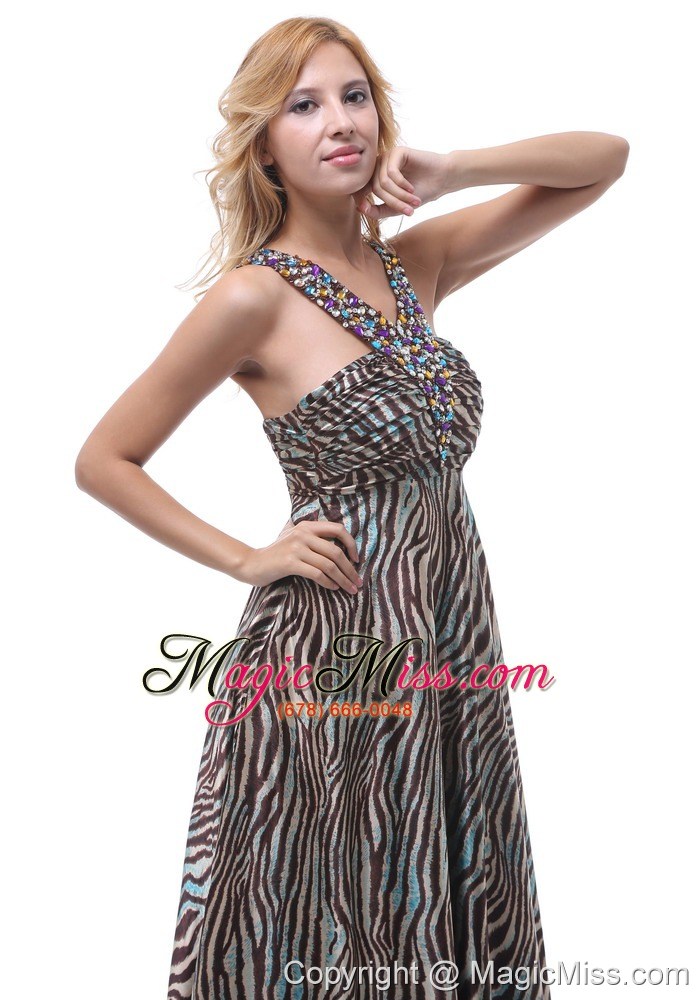 wholesale beautiful zebra beaded decorate straps v-neck prom / evening dress for custom made in gulfport
