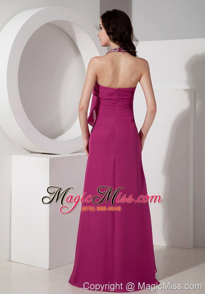 wholesale fuchsia empire halter floor-length chiffon beading prom dress