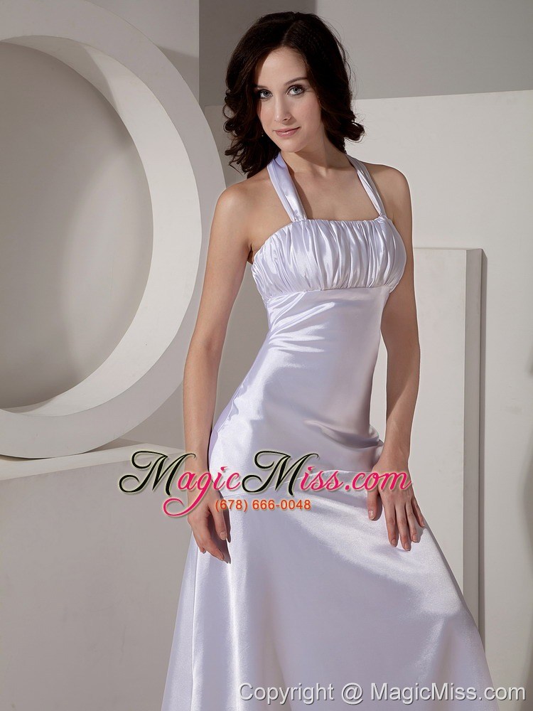 wholesale modest white halter top watteau train prom dress