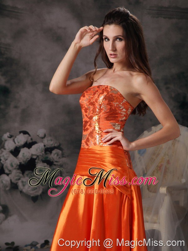 wholesale modest orange red prom dress strapless taffeta beading