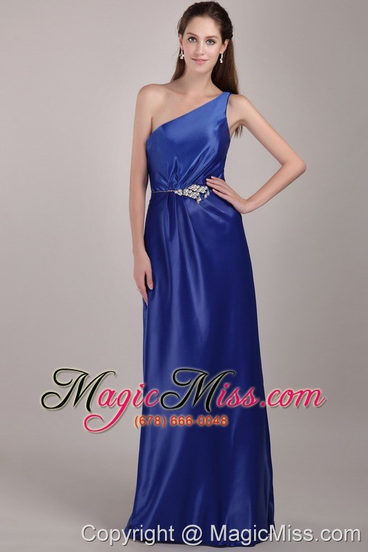 wholesale royal blue empire one shoulder floor-length taffeta beading prom dress