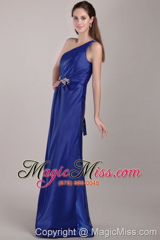 wholesale royal blue empire one shoulder floor-length taffeta beading prom dress