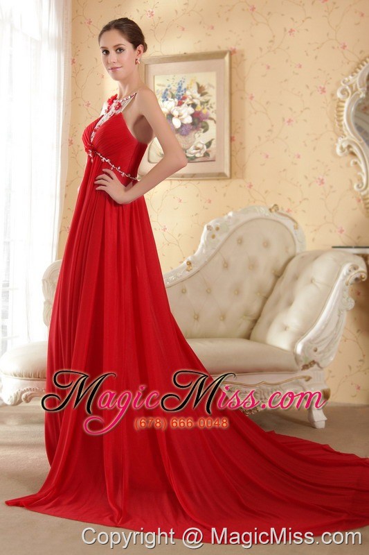 wholesale red empire scoop court train chiffon beading prom dress