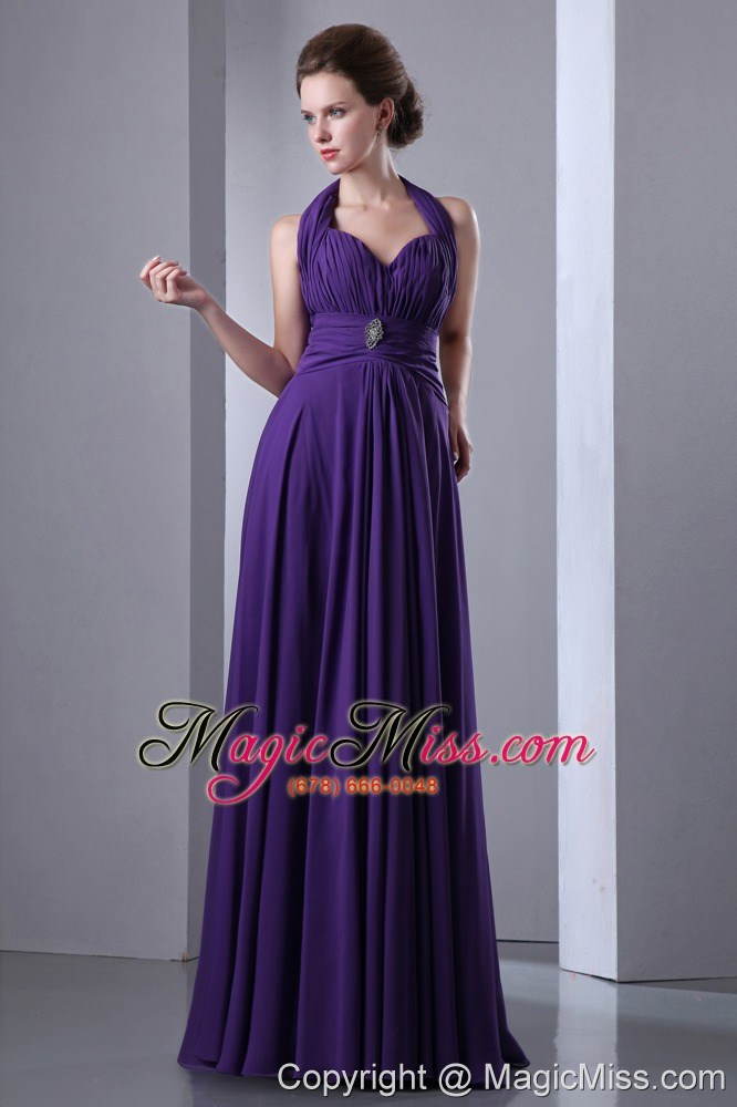 wholesale purple empire halter top prom dress backless chiffon beading