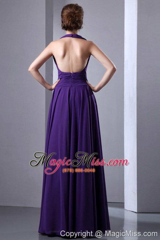 wholesale purple empire halter top prom dress backless chiffon beading