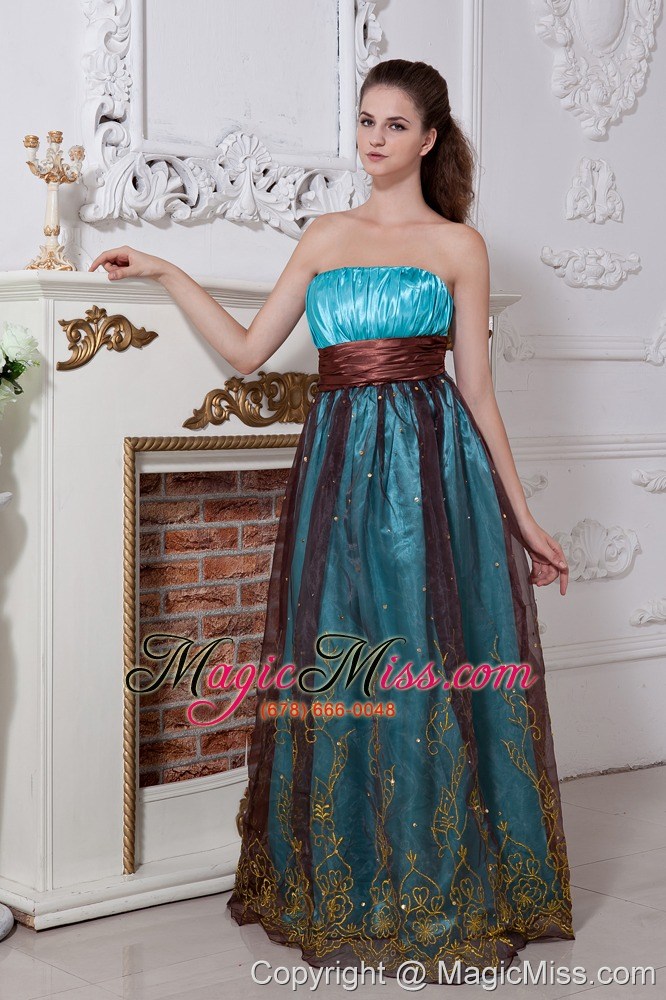 wholesale aqua column / sheath strapless prom dress embroidery floor-length organza