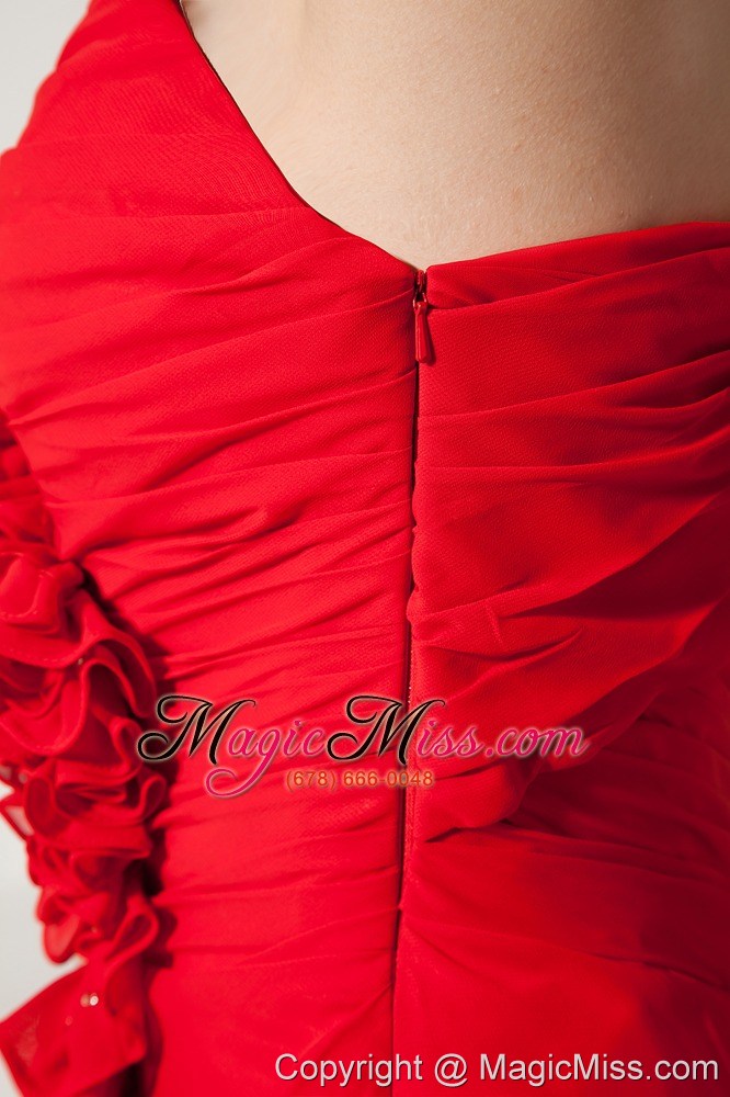 wholesale red empire one shoulder hand made flowers prom / evening dress brush train chiffon