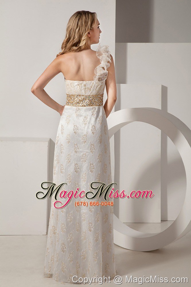 wholesale white column one shoulder floor-length taffeta and lace beading prom dress