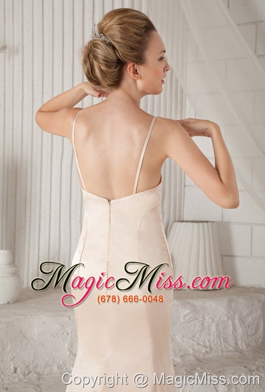 wholesale elegant sheath / column spaghetti straps brush train elastic woven satin prom dress
