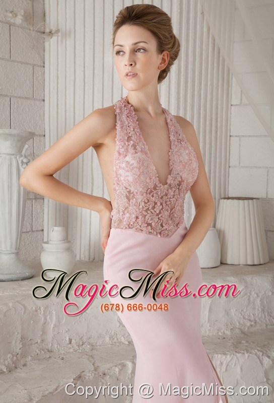 wholesale pink column v-neck floor-length chiffon appliques prom / evening dress