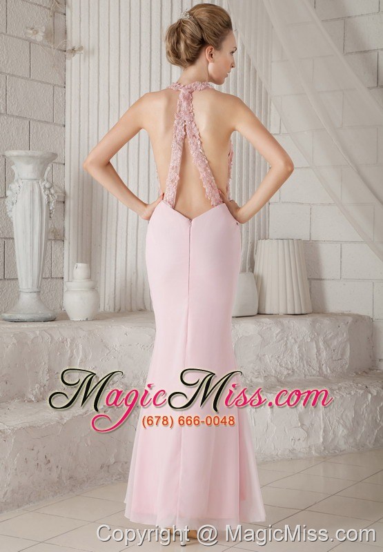wholesale pink column v-neck floor-length chiffon appliques prom / evening dress