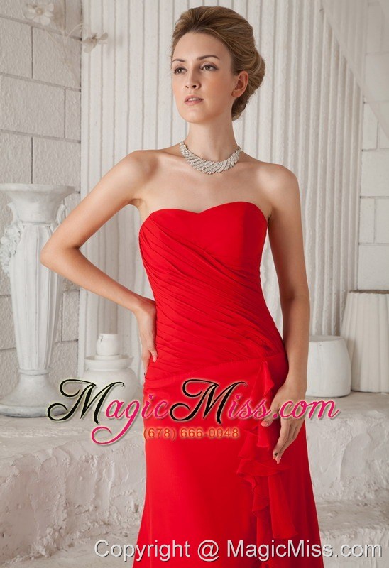 wholesale red a-line / princess strapless court train chiffon ruch prom / evening dress