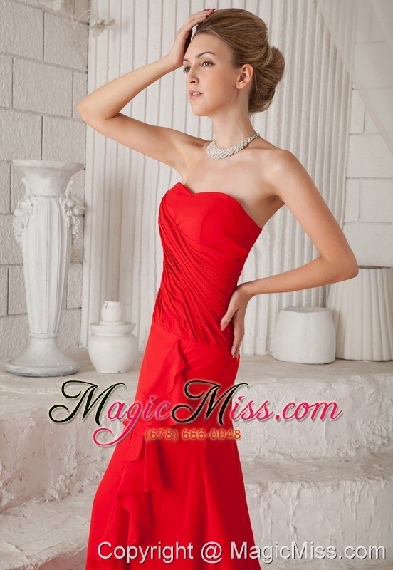 wholesale red a-line / princess strapless court train chiffon ruch prom / evening dress