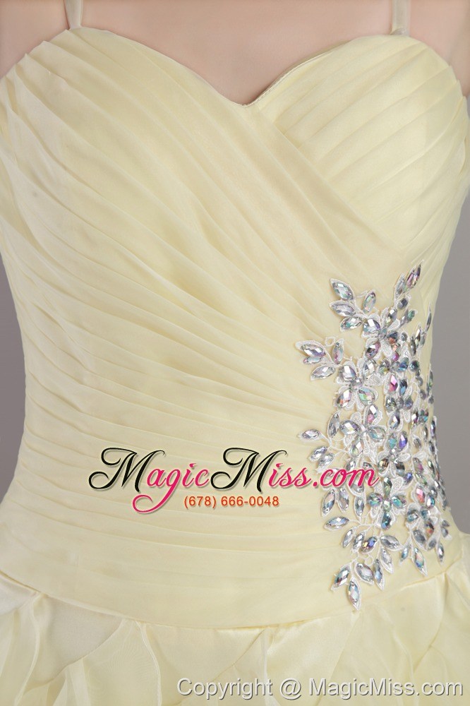 wholesale light yellow empire straps ankle-length organza beading prom / evening dress