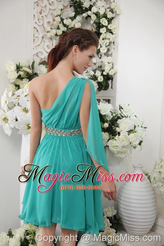 wholesale turquoise empire one shoulder knee-lengtht chiffon beading bridesmaid dress