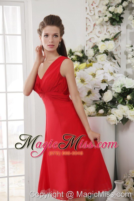 wholesale red empire v-neck knee-length chiffon prom dress
