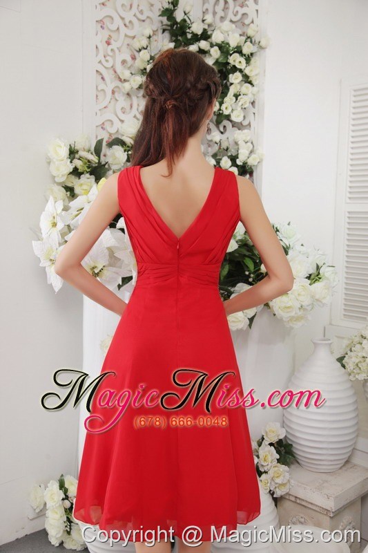 wholesale red empire v-neck knee-length chiffon prom dress