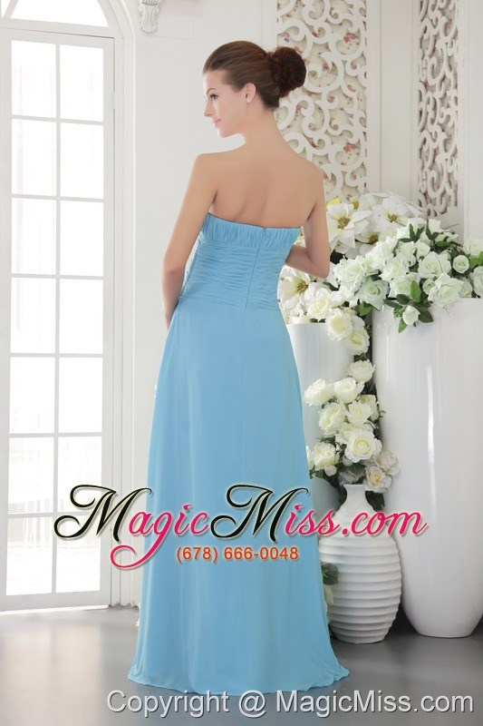 wholesale light blue empire strapless floor-length chiffon ruch prom dress