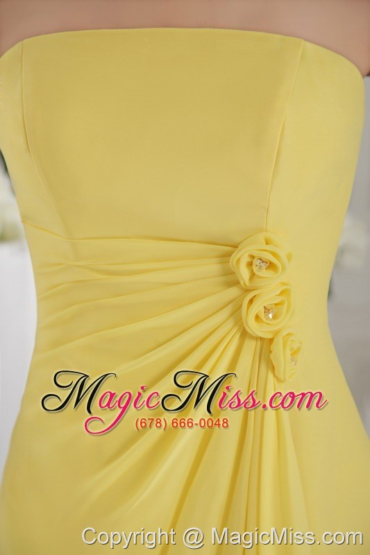 wholesale yellow empire strapless floor-length chiffon hand flowers prom / graduation dress