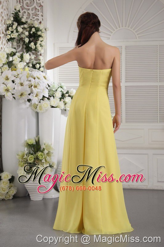 wholesale yellow empire strapless floor-length chiffon hand flowers prom / graduation dress