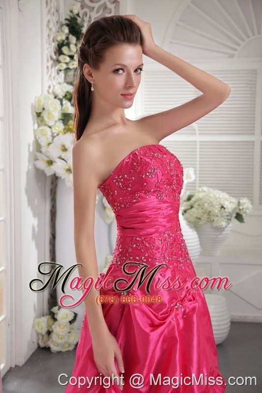 wholesale fuchsia a-line / princess strapless floor-length taffeta beading prom / evening dress