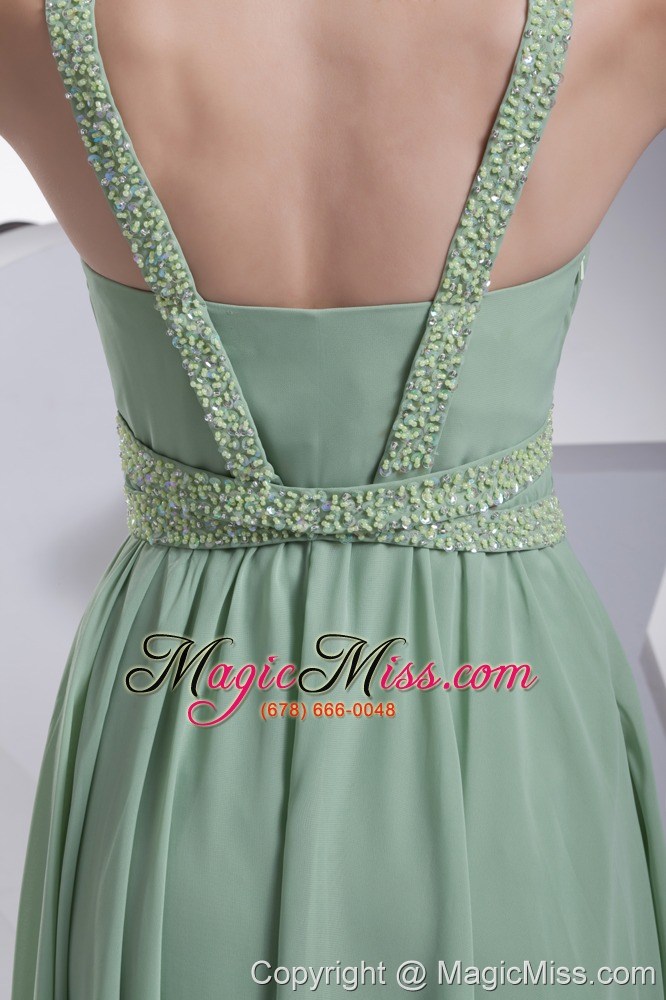wholesale v-neck beading brush train apple green prom dress
