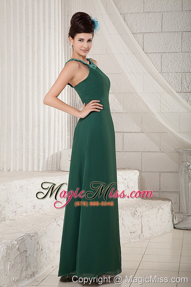 wholesale dark green empire scoop floor-length chiffon beading prom dress