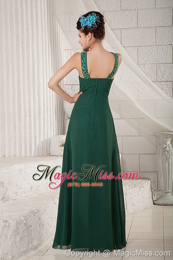 wholesale dark green empire scoop floor-length chiffon beading prom dress