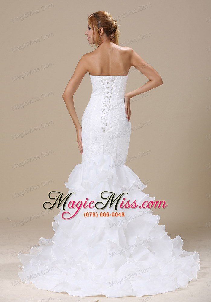 wholesale mermaid wedding dress with sash ruffles layered lace organza