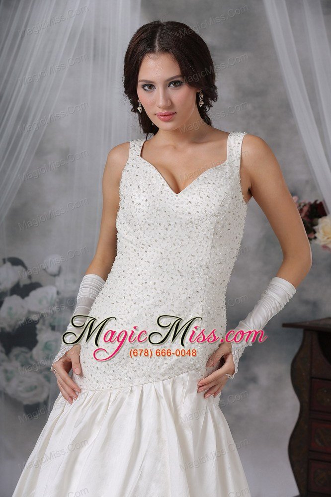 wholesale exquisite a-line / princess straps court train taffeta beading wedding dress