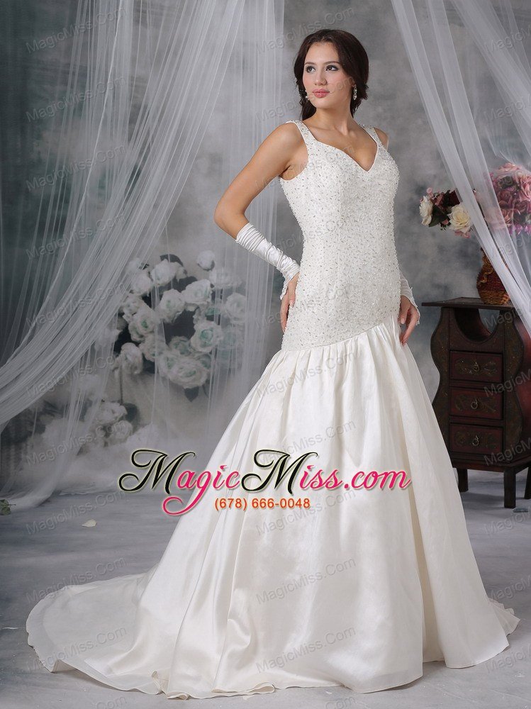 wholesale exquisite a-line / princess straps court train taffeta beading wedding dress
