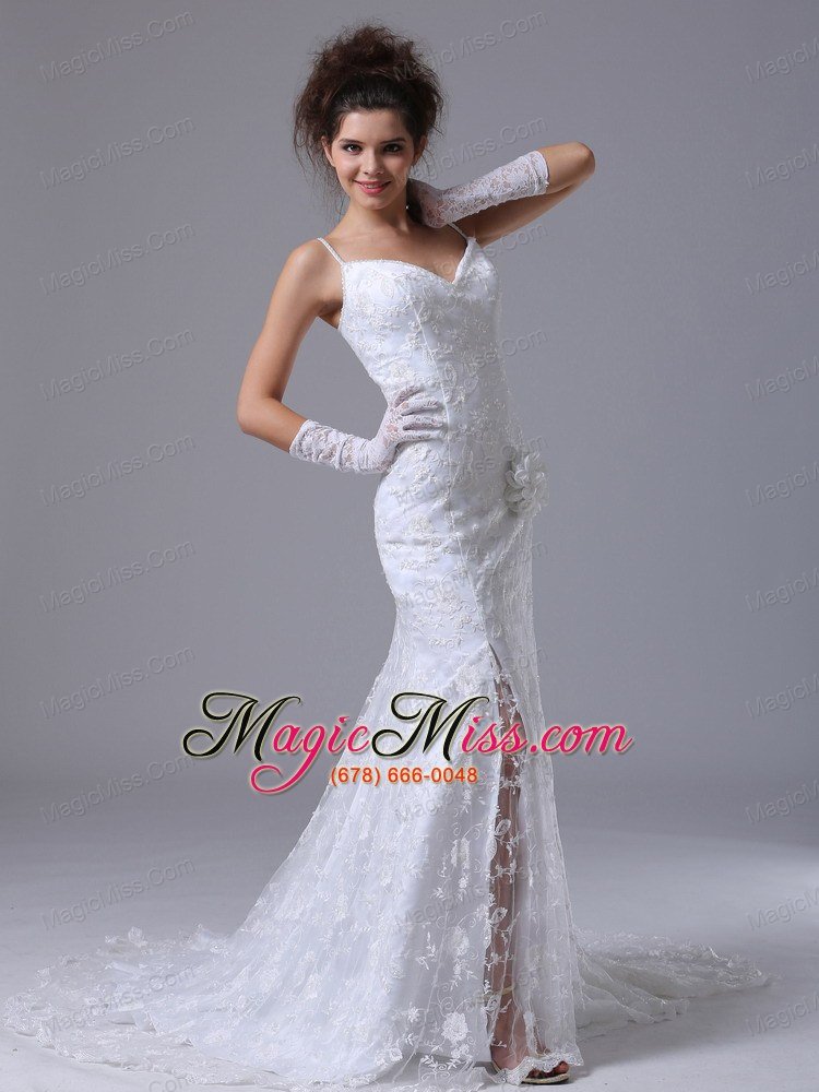 wholesale lace spaghetti strap column garden / outdoor fitted wedding dress for 2013