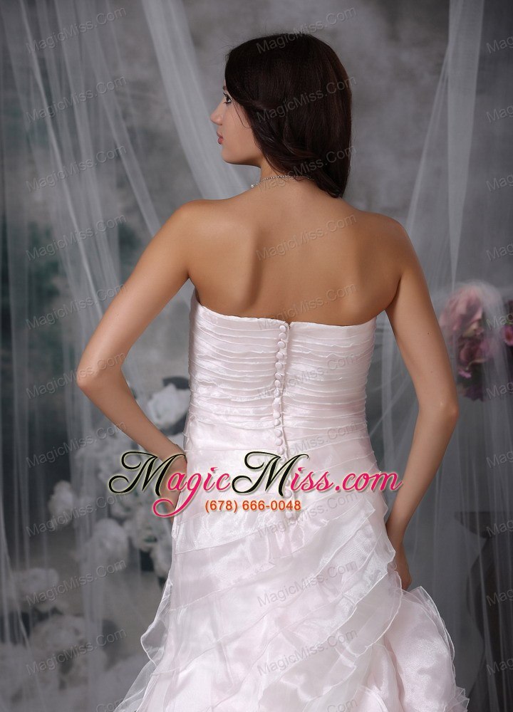 wholesale cute a-line strapless brush train organza ruch wedding dress