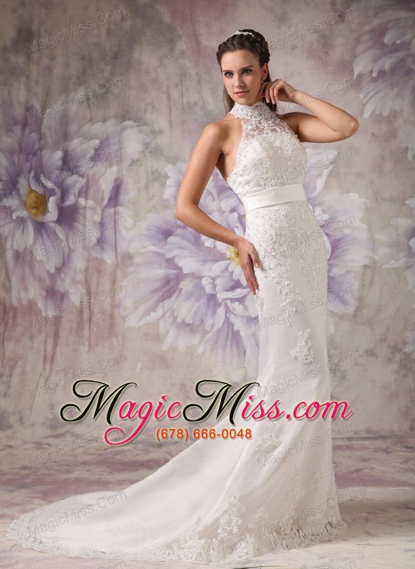 wholesale beautiful mermaid high neck court train lace beading wedding dress