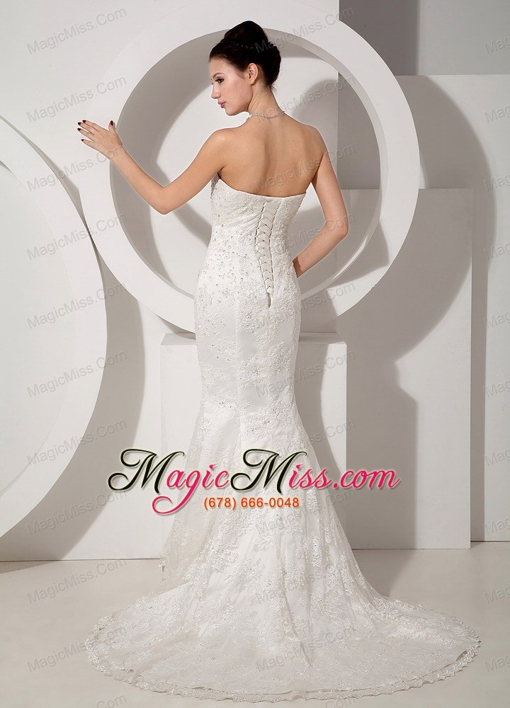 wholesale exquisite mermaid strapless court train lace beading wedding dress