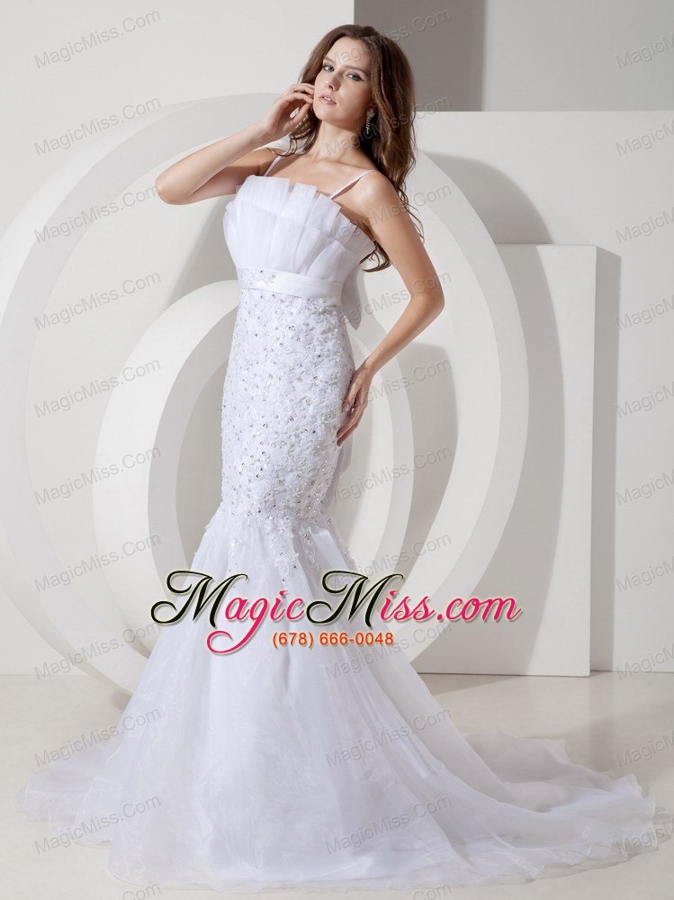 wholesale sweet mermaid straps court train tulle and lace belt wedding dress
