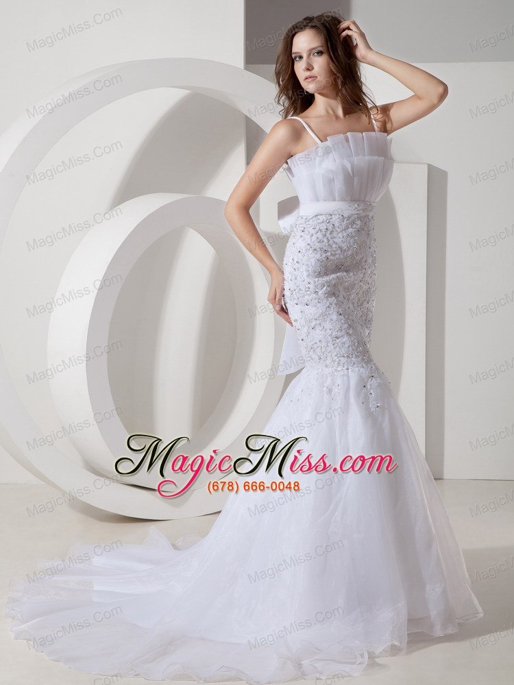wholesale sweet mermaid straps court train tulle and lace belt wedding dress