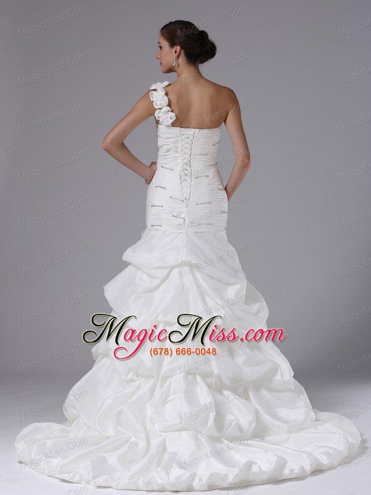 wholesale mermaid one shoulder wedding dress in arroyo grande california with ruched bodice ruffled layers