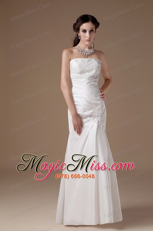 wholesale popular column strapless floor-length satin appliques wedding dress