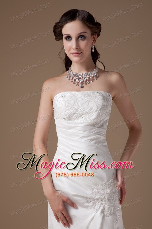 wholesale popular column strapless floor-length satin appliques wedding dress